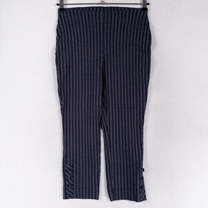 Chico's Pants Sz 0 US Small Navy Blue White Stripe Crop Slimming Pull On Buttons